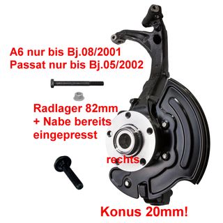 Achsschenkel + Radlager Radnabe rechts (montiert) 82mm 1.9 TDI 2.4 2.5 2.6 2.8 AUDI A4 A6 VW Passat 3B 3BG